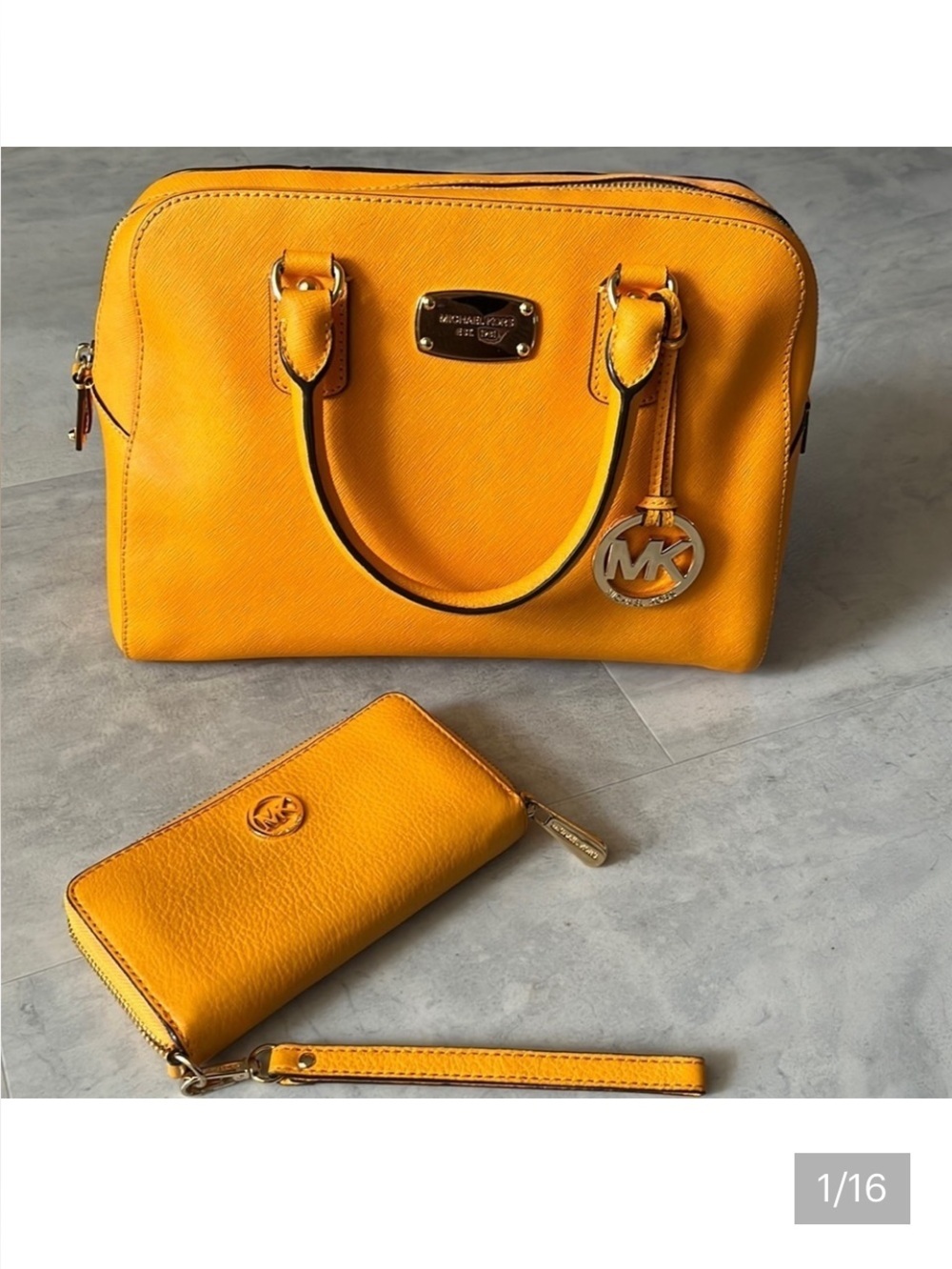 Michael Kors Satchel, Crossbody bag & wallet leather Vibrant goldenrod color